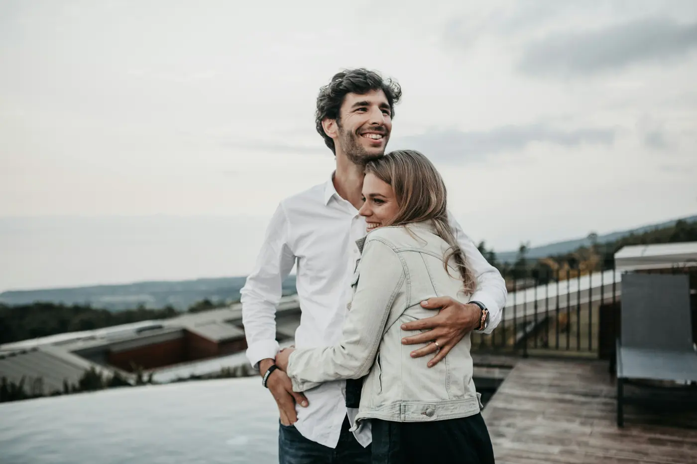 Happy couple embracing outdoors after marriage counseling in Provo Utah